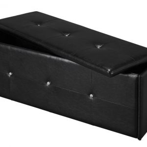 BLACK DIAMANTE OTTOMAN FAUX LEATHER