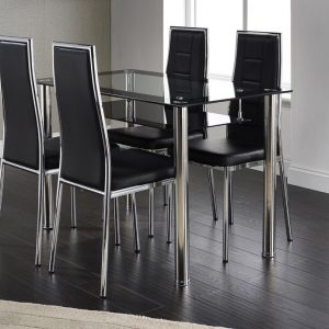Andora Dining Set with 4 Chairs Chrome & Black