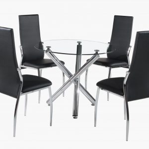 Calder Dining Set Chrome & Clear Glass 4 Chairs