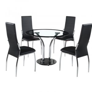 Farren Dining Set Glass & Chrome 4 Chairs