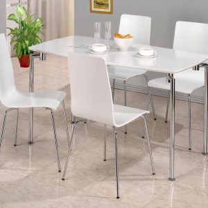 Fiji High Gloss Rectangle Dining Set with 4 Chairs White