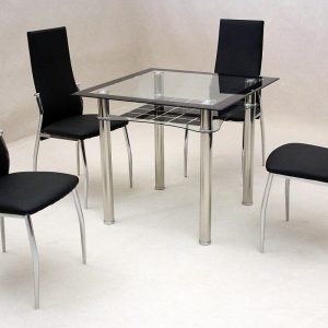 Jazo Black Dining Table Chrome 4 Lazio Chairs