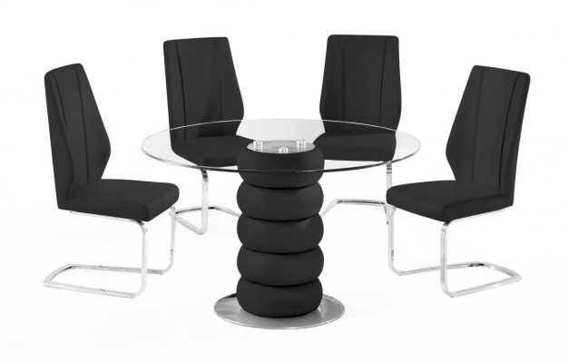 Majuba Dining Set Black PU & Stainless Steel 4 Chairs