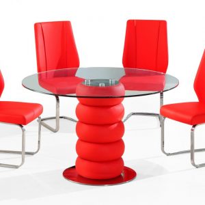 Majuba Dining Set Red PU & Stainless Steel 4 Chairs