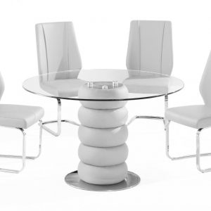 Majuba Dining Set White PU & Stainless Steel 4 Chairs
