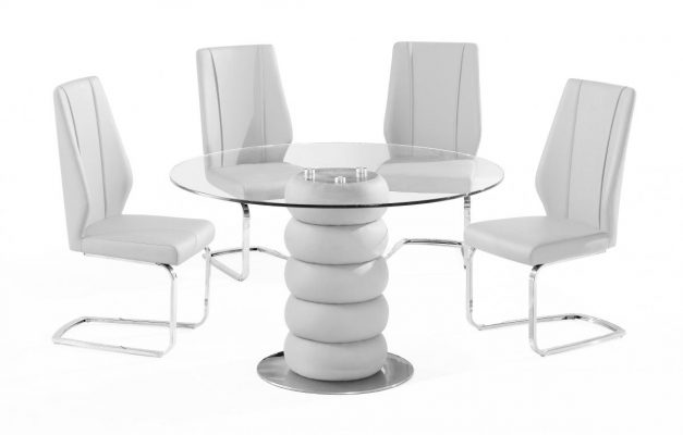 Majuba Dining Set White PU & Stainless Steel 4 Chairs