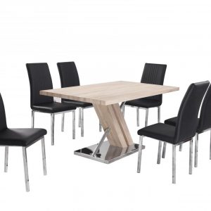 Montague Dining Table with Stainless Steel Base Natural with 6 Chairs