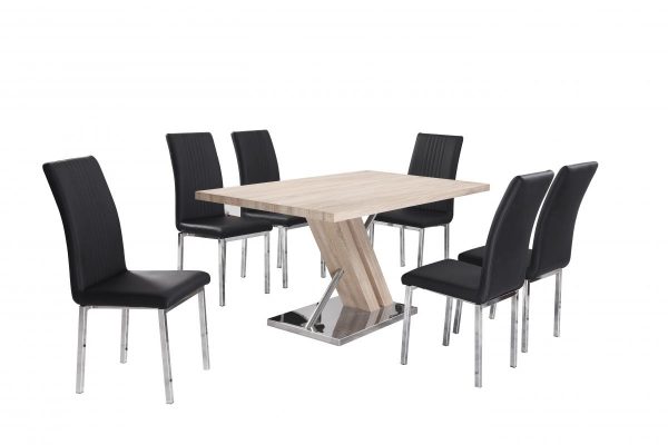 Montague Dining Table with Stainless Steel Base Natural with 6 Chairs