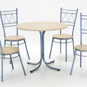 Oslo Round Dining Set with 4 Chairs Silver & Beech